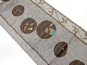 縞に丸文・葉・果実模様織出し名古屋帯